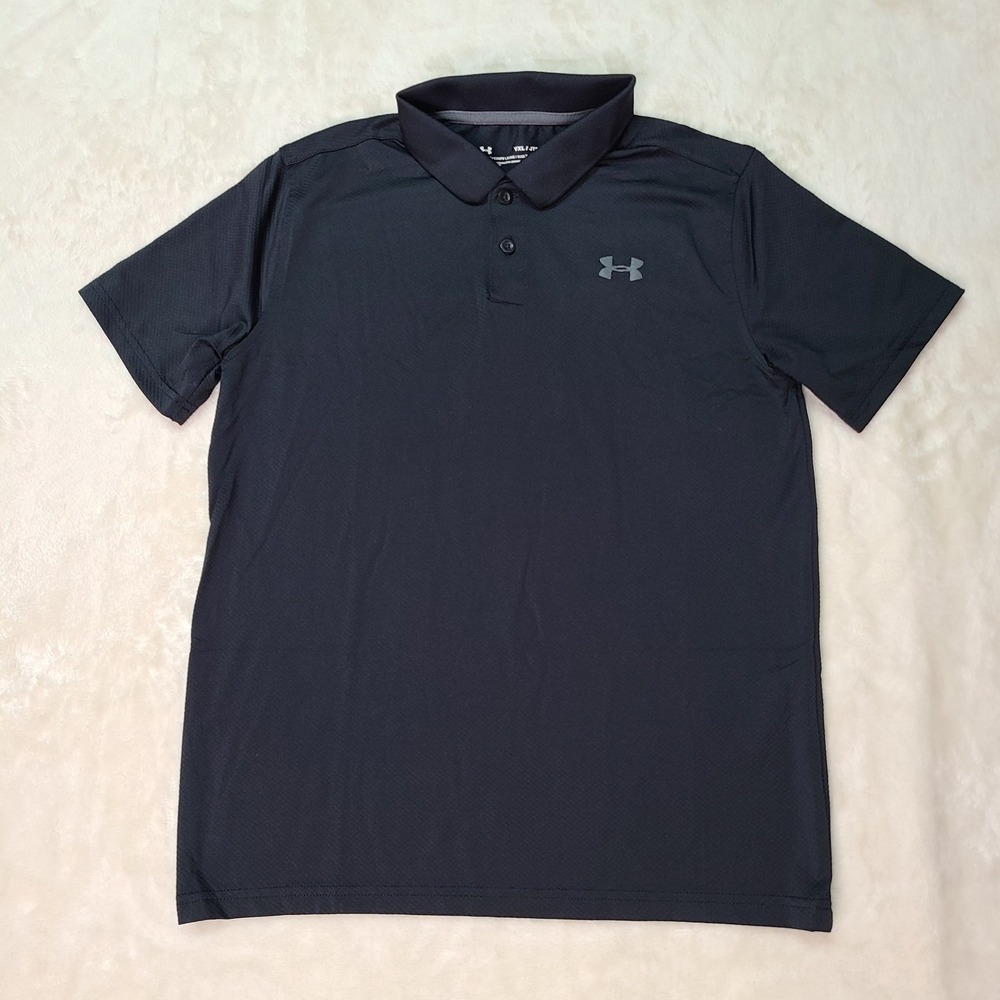Under Armour Youth YXL Black Performance Textured Golf Polo 2.0 Shirt Loose HG